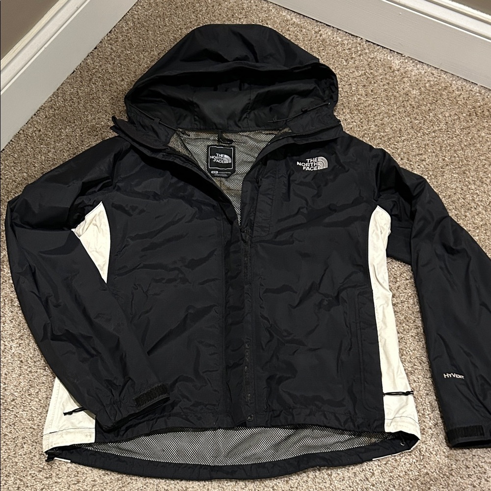 The North Face Black and White Hyvent Rain Hooded Jacket